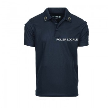 Polo tattica polizia locale Emilia Romagna materiale tecnico no stiro con velcro al braccio e portapenna blu Divisa Militare