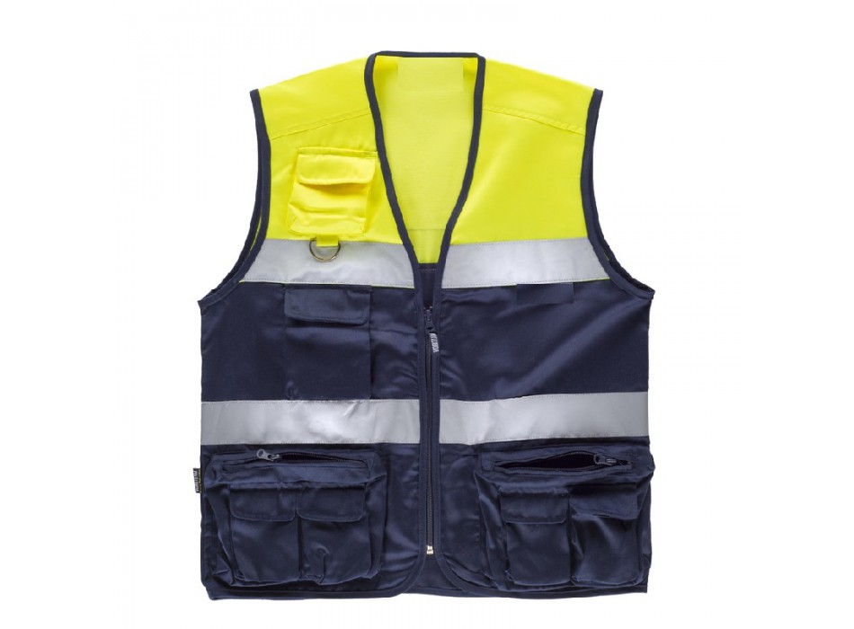 Gilet giallo/blu alta vibilità protezione civile righe discontinue Divisa Militare