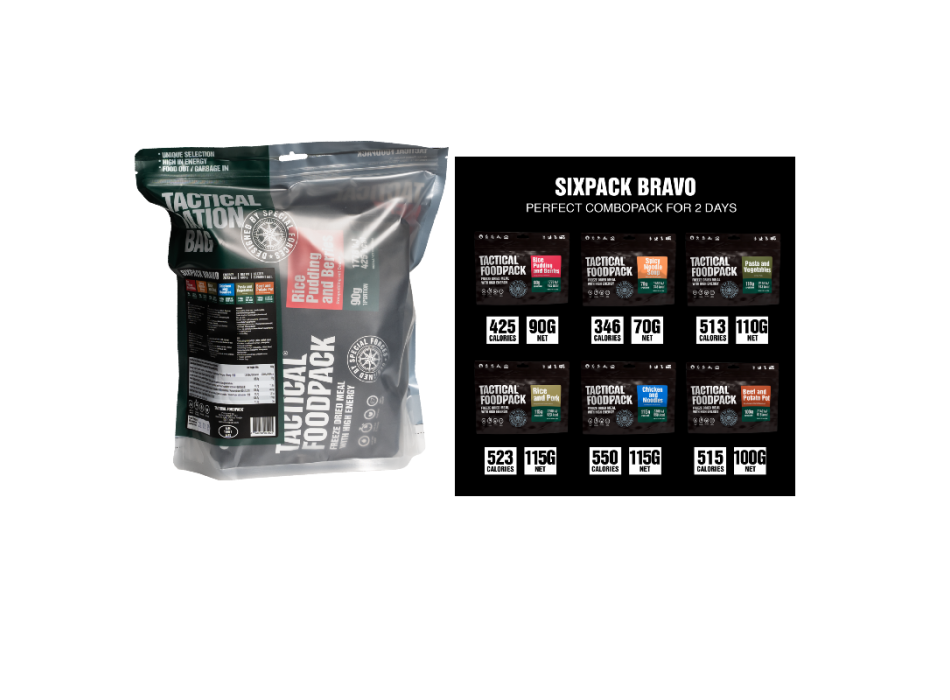 Kit alimentare due giorni Sixpack Bravo 600g tactical foodpack Divisa Militare