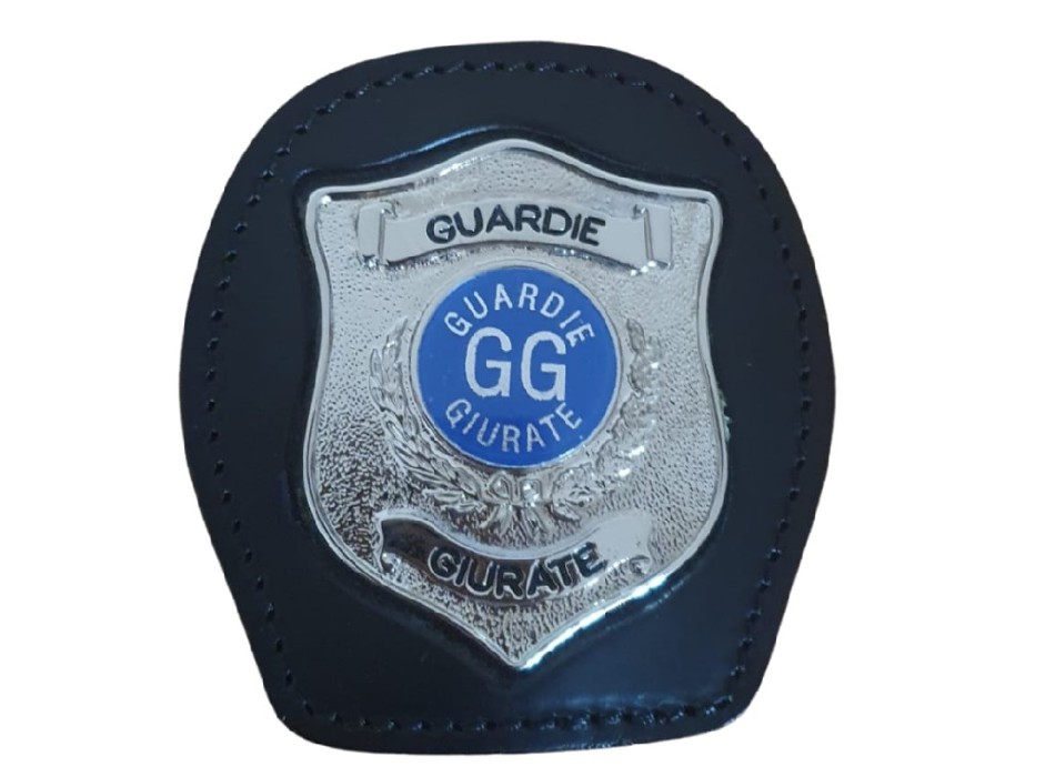 Portaplacca da cintura con placca Guardia Giurata scudo argento Divisa Militare