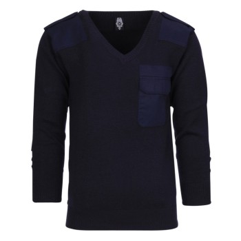 Pullover a maniche lunghe collo a V blu Divisa Militare