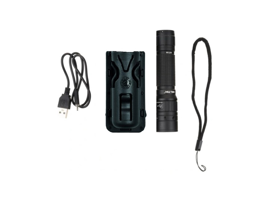 Torcia tattica ricaricabile 500 lumens con porta polimero plastica Divisa Militare