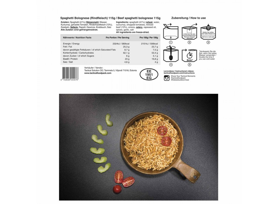 Zuppa tattica foodpack veggie verdure e noodles survival scadenza 5 anni Divisa Militare