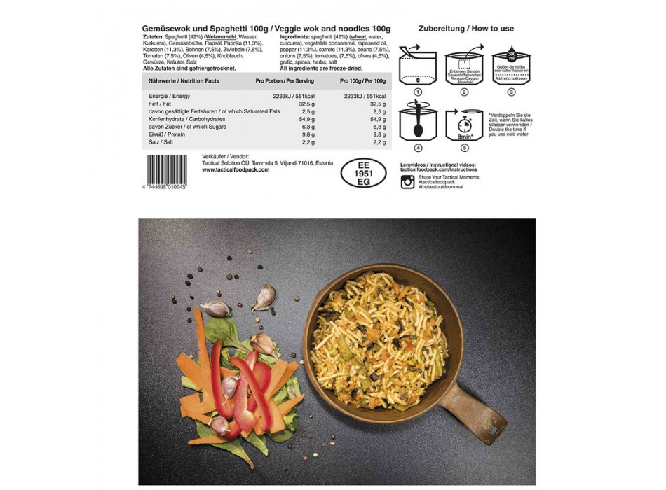 Zuppa tattica foodpack veggie verdure e noodles survival scadenza 5 anni Divisa Militare